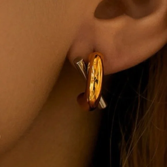 18K Two Tone earrings - Picture 2 of 6